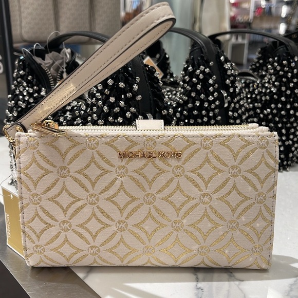 Michael Kors Jet Set Travel Large Double-Zip Wristlet-Wallet-PhoneHolder Pale Gd - Picture 7 of 16